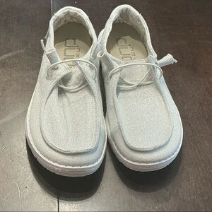 Hey Dude Womens Sparkle White Lace-Up Shoes